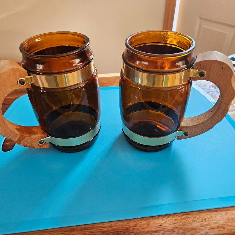 vintage siestaware amber brown glass mug set of two